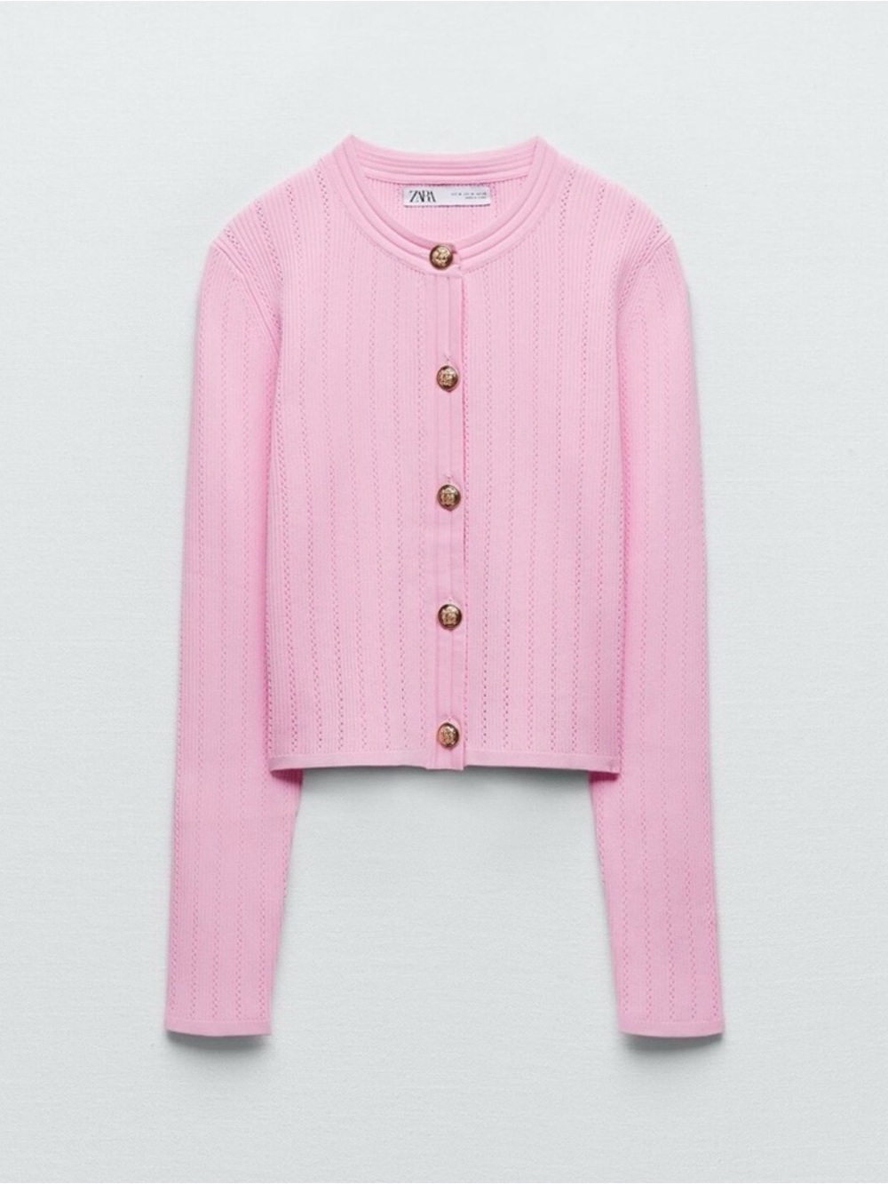 Zara Pink Rib Knit Cardigan XL Gold Button